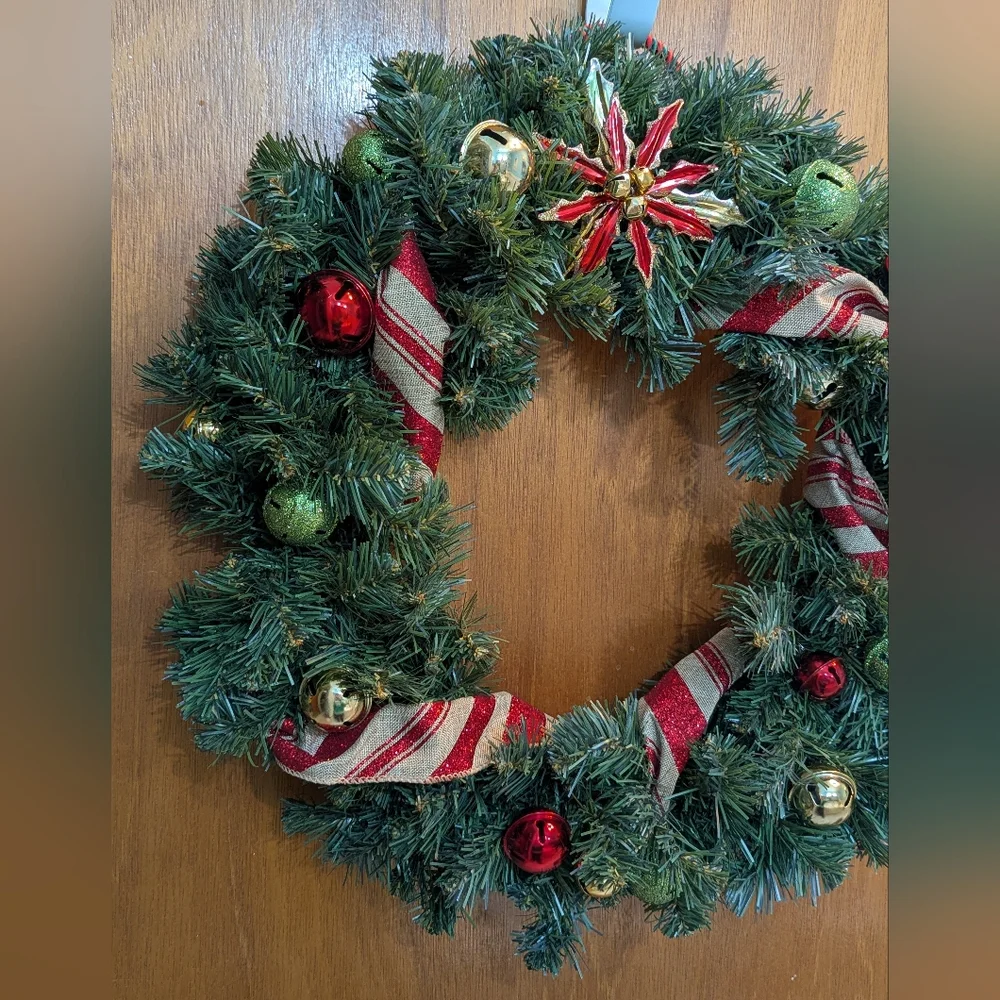 Holiday Wreath with Red, Green, And Gold Bells